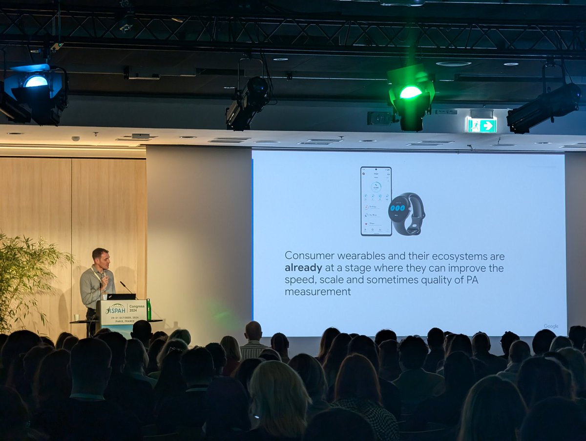 MovementfHealth's tweet photo. Consumables, data, the science behind Google Pixel watches and the use in health research. Fascinating Robert Harle from Google. #technologyandhealth #digitalphysicalactiviy @PathsforAll #ISPAH2024 https://t.co/PGzVkecaT6