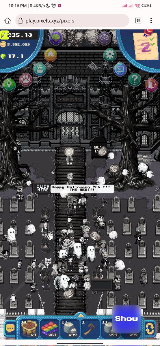 mdmcarenz's tweet photo. Spooky vibes and pixel-perfect costumes! Had an absolute blast at the YGG x Pixels Halloween Energy Party 2024! From eerie graveyard strolls to epic costume spotting, this event was an unforgettable digital haunt. 🎃👻- #YGGxPixels #YGGGAPS7 @YieldGuild @pixels_online https://t.co/rZQnEyvz4v
