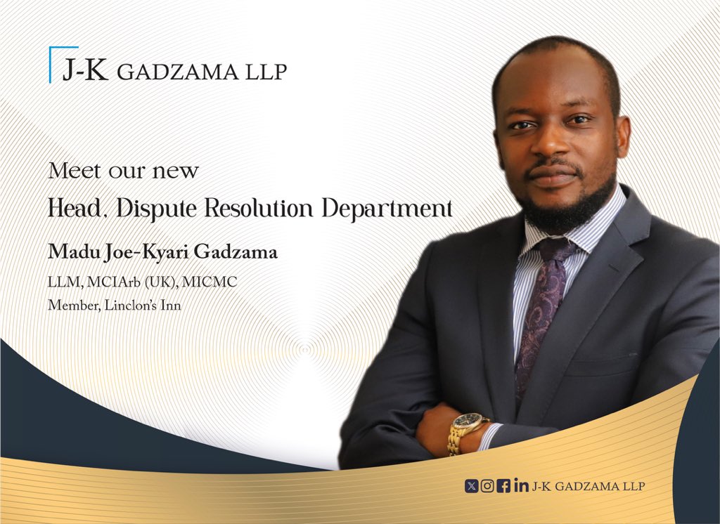 We are thrilled to announce the appointment of Mr. Madu Gadzama as the new Head of J-K Gadzama LLP’s Dispute Resolution Department. 

With Mr. Gadzama’s strategic insight, J-K Gadzama LLP is poised to continue delivering innovative solutions for our clients.