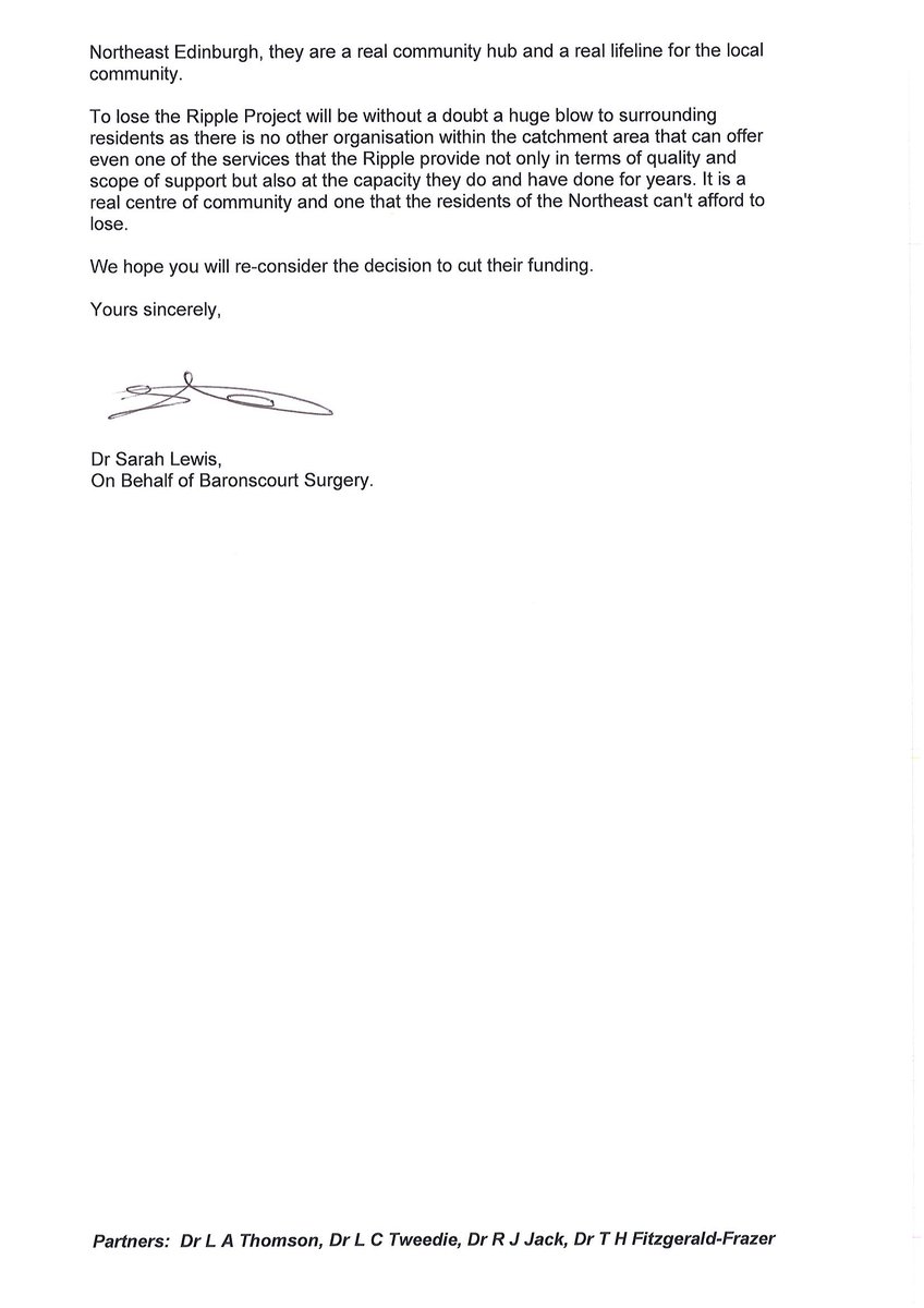 RippleRestalrig's tweet image. We are overwhelmed with the support we have received for The Ripple and would like to share what others have to say.  Many thanks to our partners at Baronscourt Medical Practice for taking the time to write in our support. #preventativecare
@NHS_Lothian
@cllrcammyday
#Community