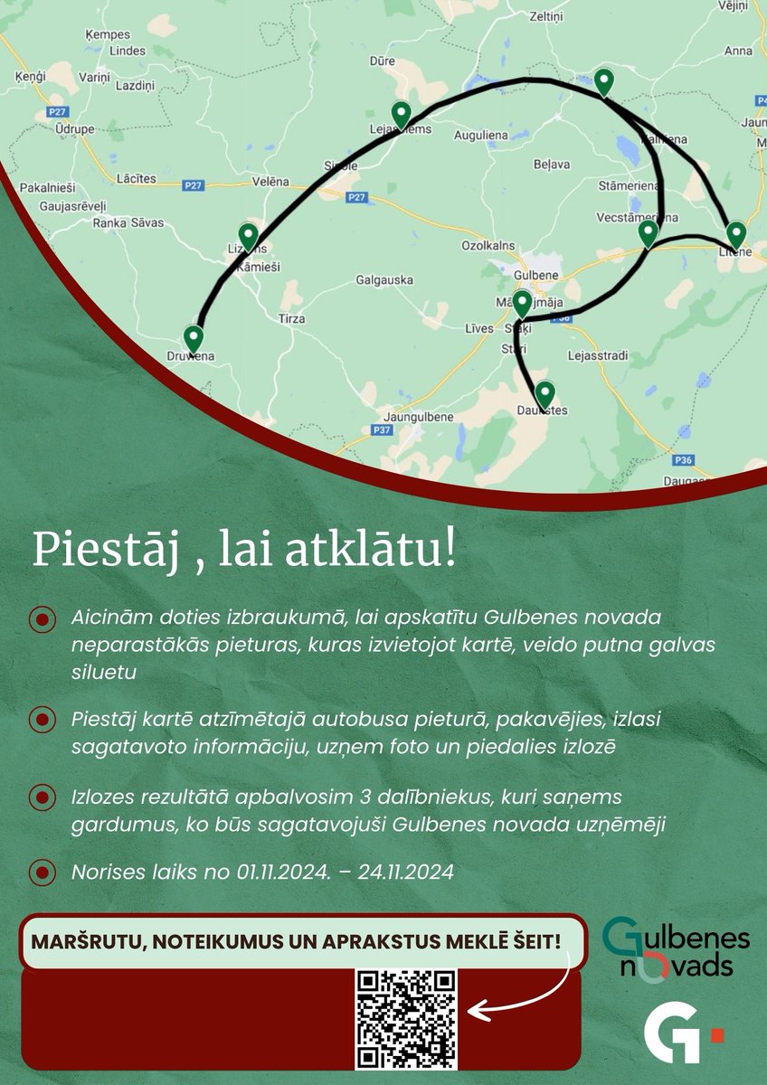 No 1. līdz 24.novembrim dodies nelielā tūrē pa Gulbenes novadu, lai apskatītu neparastas autobusa pieturas. Pieturu tūres dalībniekiem būs iespēja iegūt balvas. Vairāk info: visitgulbene.lv/lv/jaunumi/pie…