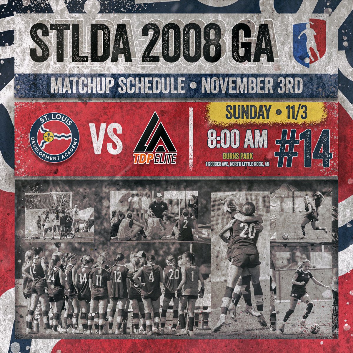 Sunday morning matchup ! 

📍Burns Park,  Little Rock AR

<a href="/GAcademyLeague/">Girls Academy</a> 
<a href="/STLDASoccer/">StLouisDAsoccer</a> <a href="/LATDPElite/">Louisiana TDP Elite</a>