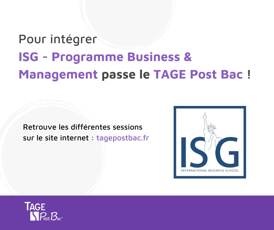 Pour intégrer ISG - Programme Business &amp; Management tu dois passer le TAGE Post Bac  📝

Rendez-vous sur : tagepostbac.fr pour trouver ta session 🔎

🔗 buff.ly/3S3PYPY

#TAGEPostbac #session #test #school #management