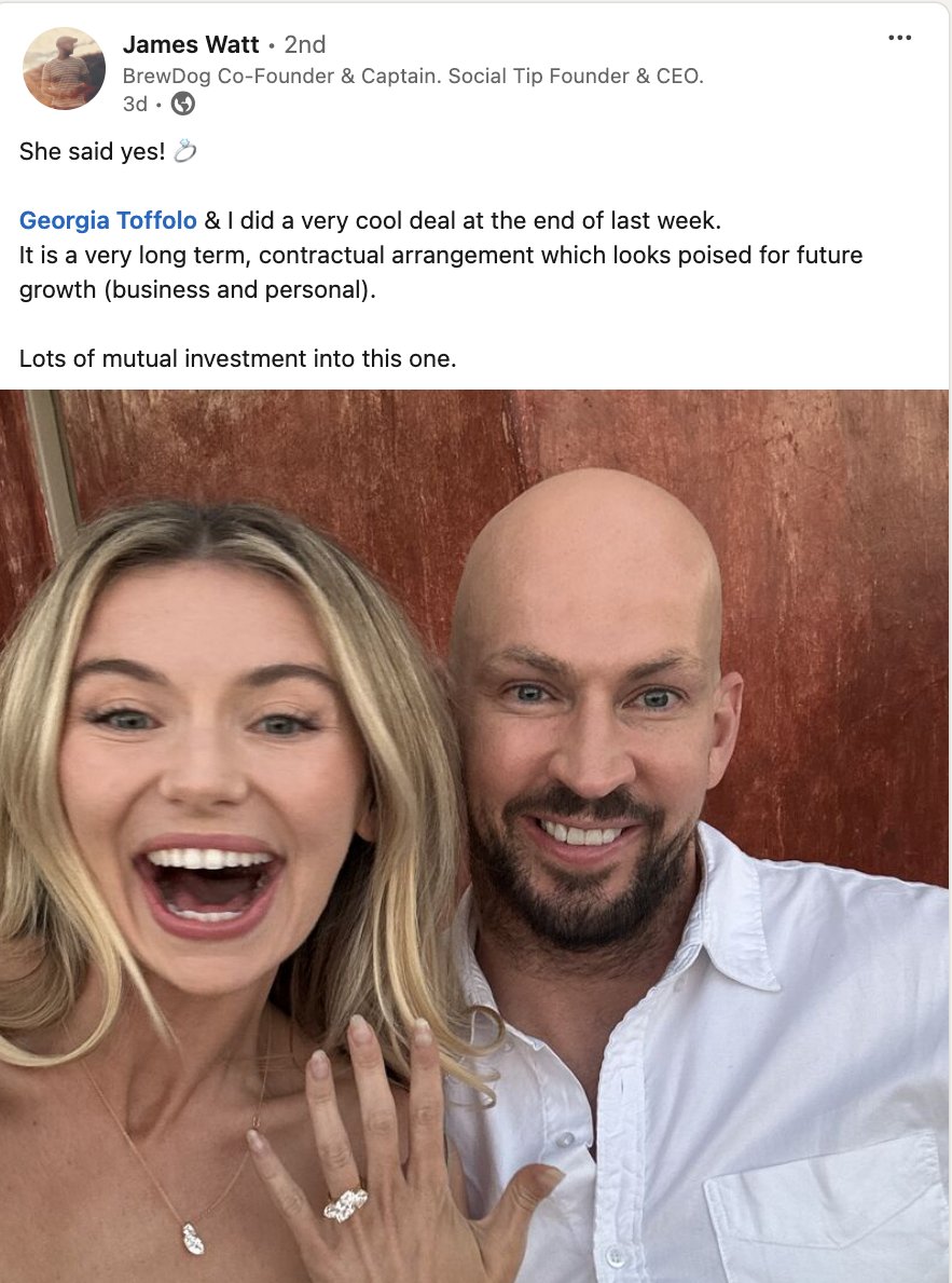 Mixing management speak into your engagement announcement - very cool indeed! #linkedin