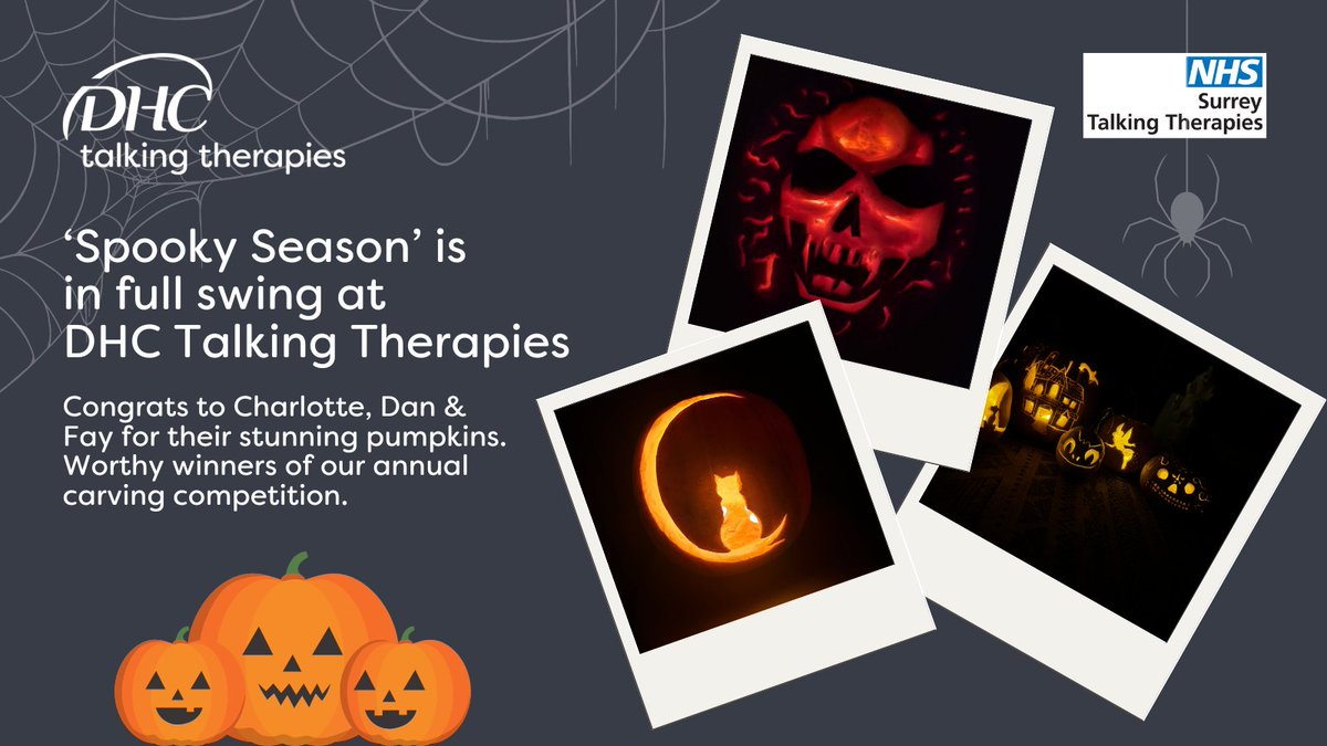 DHCTTherapies's tweet image. The team at DHC Talking Therapies are getting into the swing of spooky season with a pumpkin carving competition! Congratulations to the winners Charlotte, Dan and Fay for their incredible skills! Dan is now a two-time winner!
#Halloween #TeamSpirits #Pumpkins #Surrey