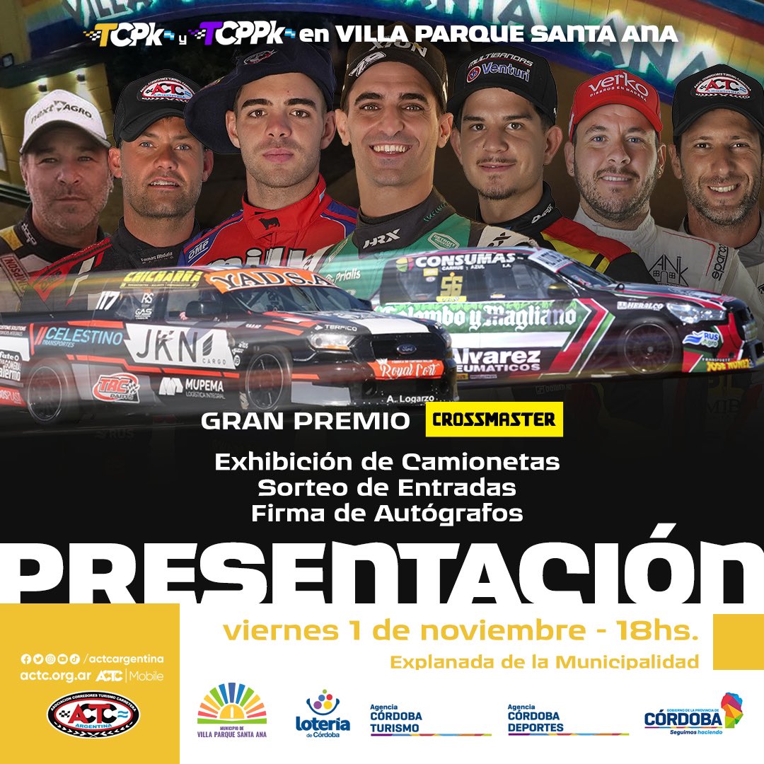 actcargentina's tweet photo. Presentación del #GPCrossmaster junto a todos los protagonistas en Villa Parque Santa Ana 🏁

Exhibición de TC Pick Ups, sorteo de entradas, firma de autógrafos y muchas sorpresas más 🤩 https://t.co/0zEzDF8zYW