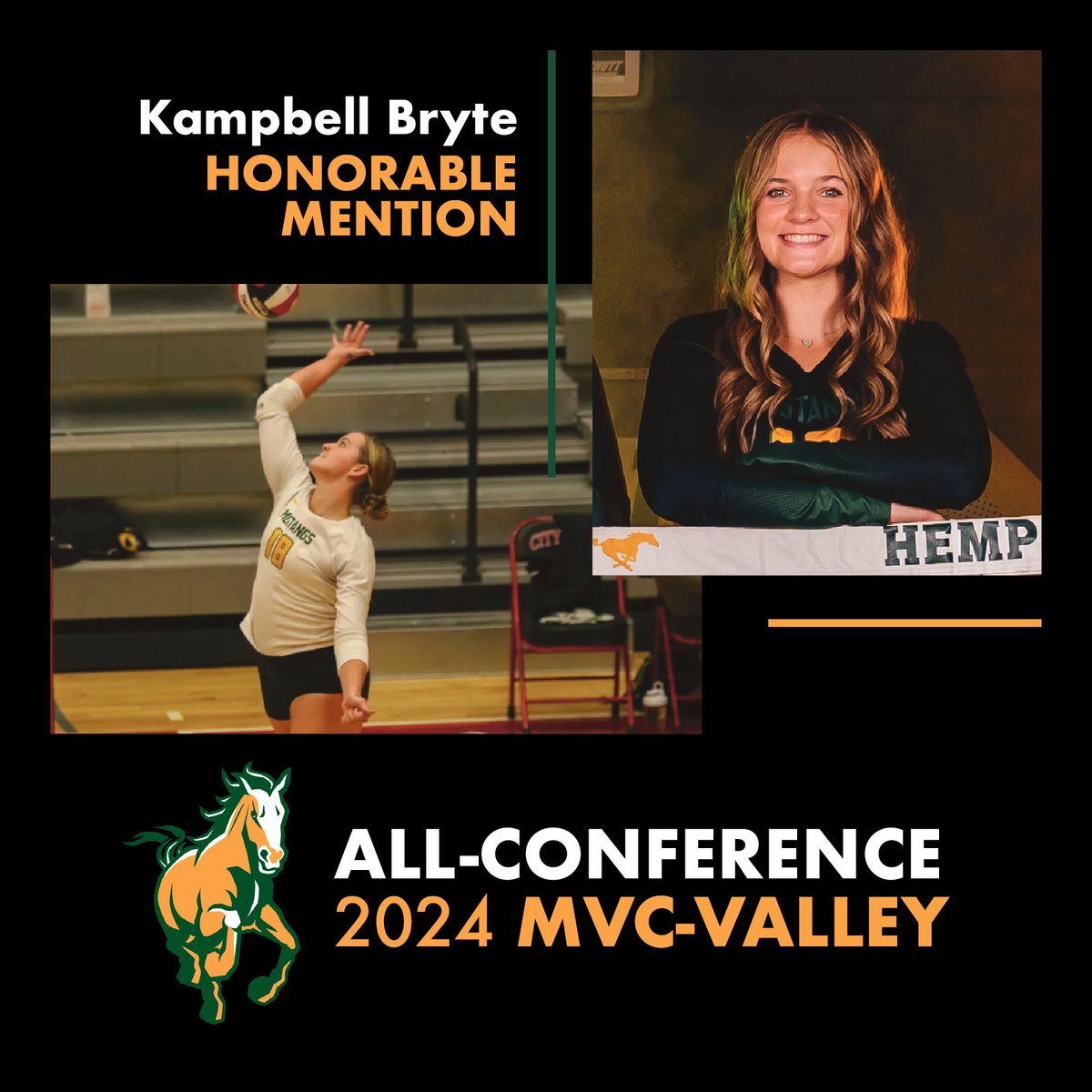 Congratulations to our MVC-Valley All-Conference Selections!
1st Team: Addi Wright
2nd Team: Gabbi Smith
Honorable Mention: Lexi Kuhle &amp; Kampbell Bryte

Please help us celebrate these honors for their impressive stats while competing in 1 of the toughest conferences in the state!