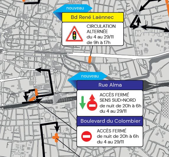🟠[Circuler à #Rennes du 4 au 10/11] Moins de perturbations annoncées
➡️Travaux de nuit rue de l'Alma et boulevard du Colombier du 04 au 29/11, sur le réseau d'eau potable
Retrouvez toutes les infos > travaux.rennesmetropole.fr/meteo-travaux/