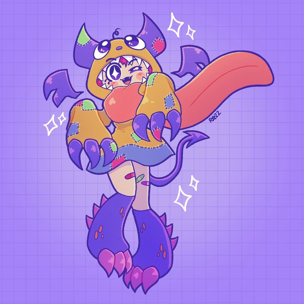 razzbexxa's tweet photo. Drawtober prompt 6: Monster 🧡💜 Happy Halloween!!

#drawtober #originalcharacter https://t.co/RFYBW49N6s