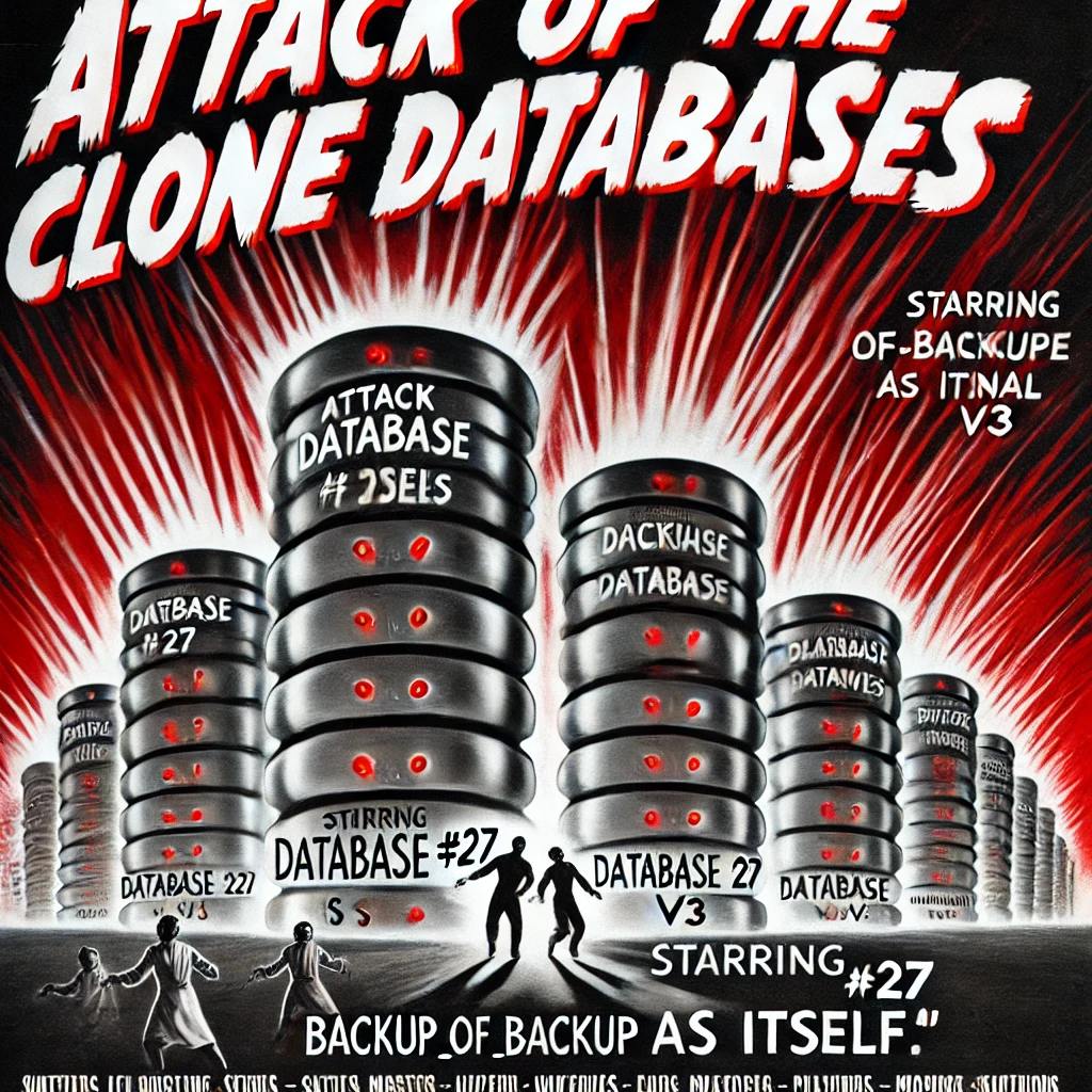 🧬 Attack of the Clone Databases! (Rated PG: Particularly Gruesome)

SCENE: A dimly lit data center, 3 AM. Database Administrator Mike Wong discovers something terrifying...

[Security Footage Transcript]

MIKE: "Wait... why do we have 47 databases all called