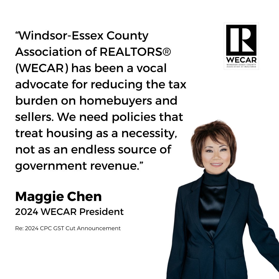 WECAR supports the CPC proposal to remove GST on new homes under $1M. This could save buyers up to $40K and boost housing supply!
Learn more about the impact on Windsor-Essex: windsorrealestate.com/windsor-essex-…