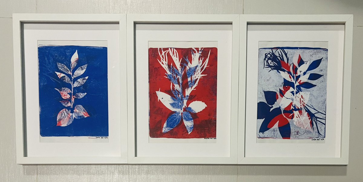 Fabulous art problem: Framed my #gelli #print series, but where to put them up? 
Thanks Leonie Cole &amp; Dover Court IS for hosting 1st #Singapore #Art #Upskill by art teachers 4 art teachers in Sep ‘24 ❤️💐 Thanks UWCSEA for new skills! 🎉 So energizing to create &amp; share in person!