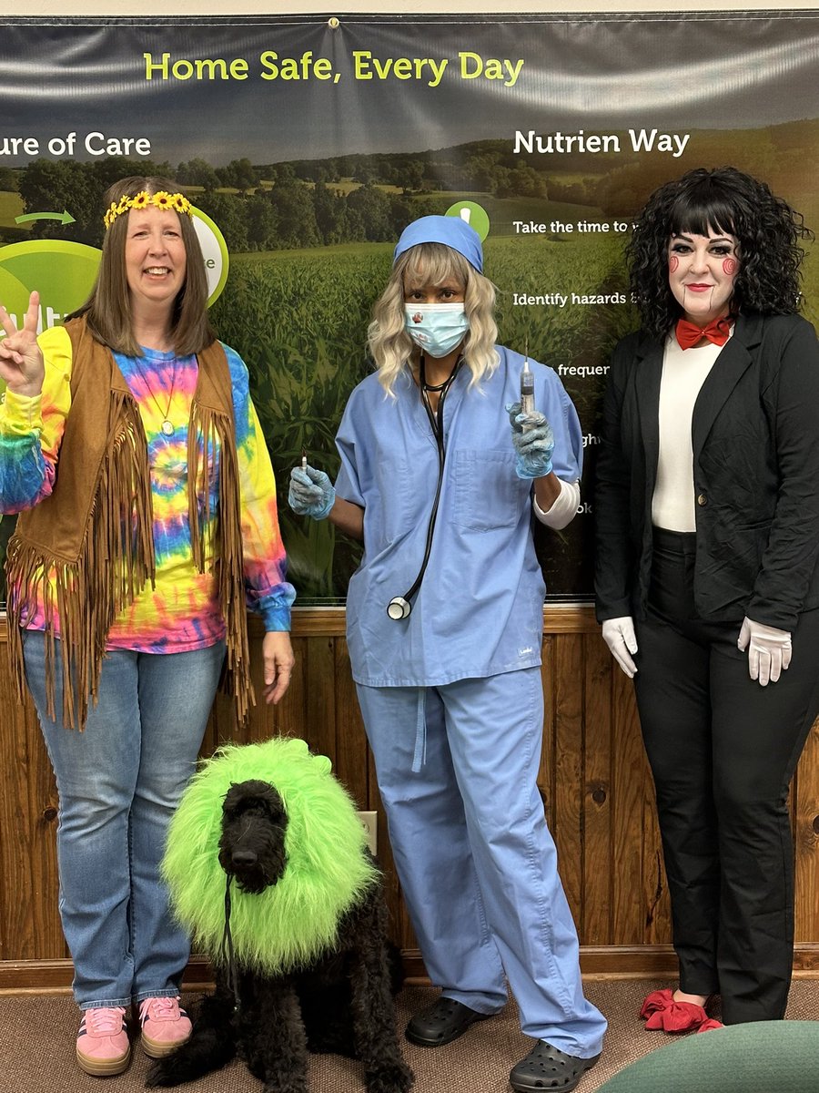 Our crew in Monticello is getting into the spooky season mood! 🎃 

Joan's channeling her inner hippie, Shena’s a terrifyingly good killer surgeon, Jessica’s bringing Jigsaw to life, and Buckley (our four-legged friend) is out of this world as an alien! 

Happy Halloween!