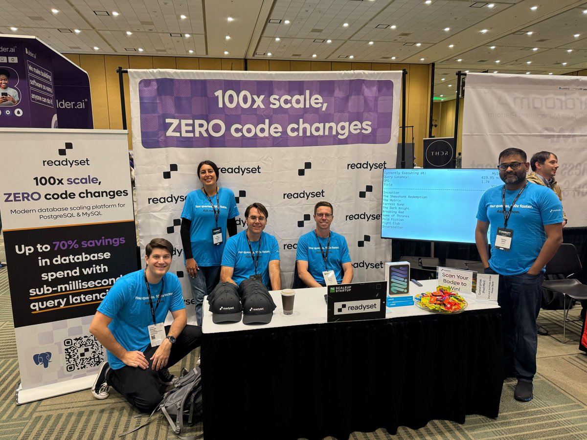 #TechCrunchDisrupt2024 was a BLAST! The Readyset team rocked it, connecting with 500+ attendees in just one day with nonstop demos on scaling database infrastructure. 🚀

Catch us next at <a href="/postgresconf/">PostgresConf</a> in Seattle and #PGConf Brasil in Belo Horizonte!

#Postgres #PostgreSQL