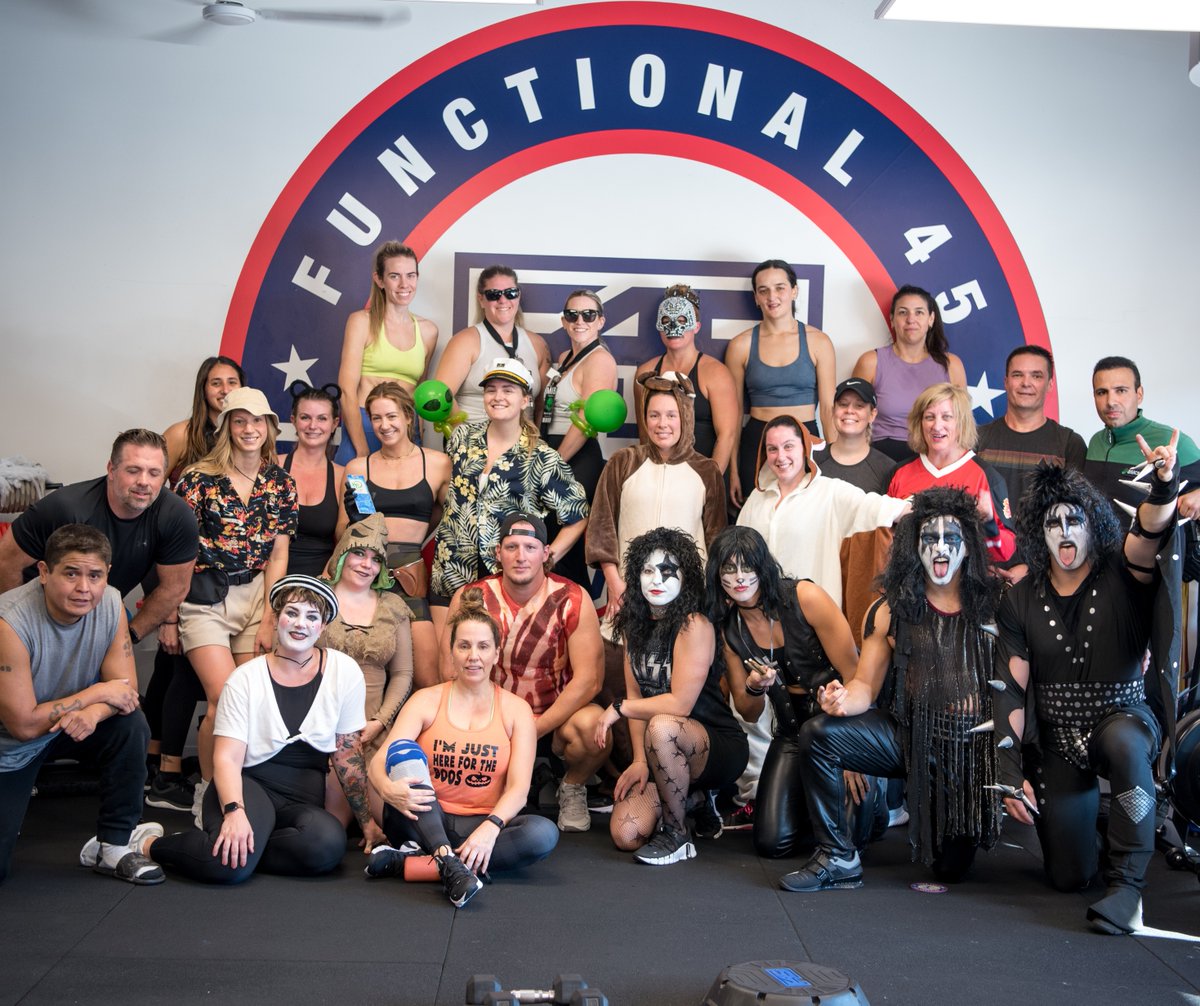 F45Training's tweet image. When #F45Halloween enters the chat and steals the show. 💫👻 Amazing to see our F45 family pump(kin)ing it up worldwide. What did you dress up as at your studio? #Halloween #F45Training