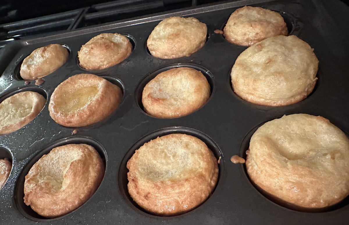 I MADE YORKSHIRE PUDDINGS!

I’ve never done this before.

(And all the measurements were in British so I had to convert them and I think I got some of the math wrong. 😅!)

They aren’t as puffy as I would’ve liked, or picture-perfect, but they’re YUMMY!

And YUMMY WINS! 😂😋!