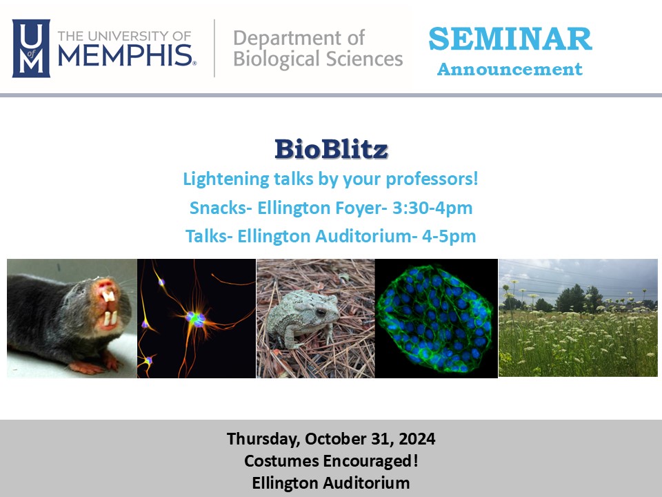 Join us today for our famous Bioblitz: 3 minutes per PI to talk about research, teaching, outreach, ... Costumes included