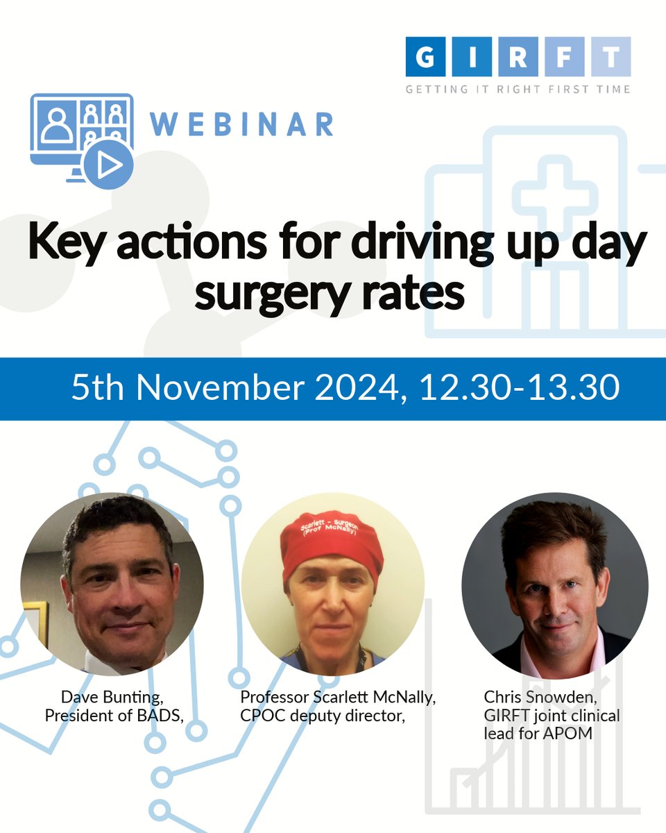 Clinicians - do you ‘‘think day case first”?

Join our webinar to hear how GIRFT’s newly updated National Day Surgery Delivery Pack, can encourage you to fully maximise the use of day surgery

🗓️5/11 @ ⏰12.30

Register now: bit.ly/4f4xnvk