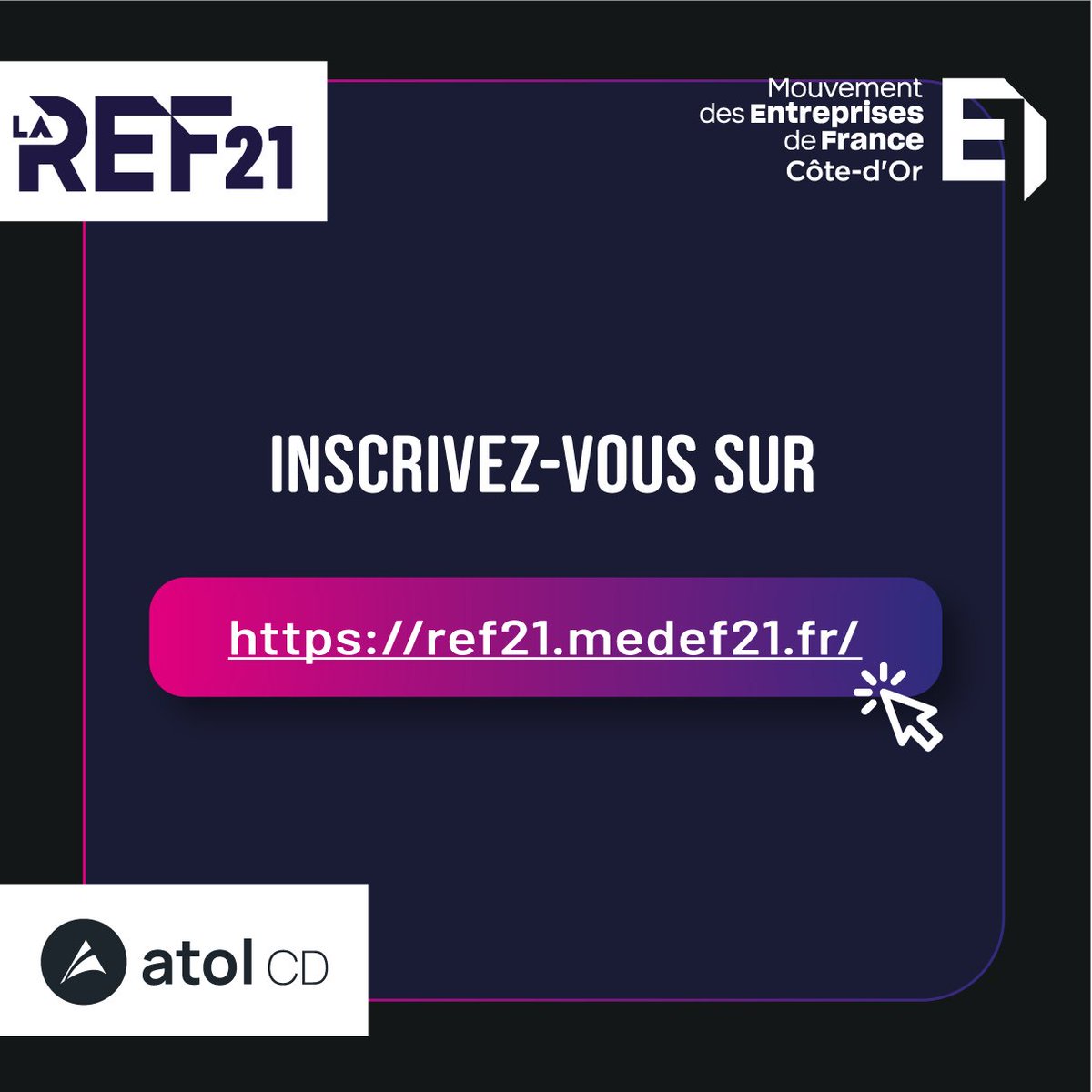 Atol CD (@atolcd) on Twitter photo Rejoignez-nous lors de la REF 21, l'événement sponsorisé par Atol CD et organisé par le <a href="/medef21/">MEDEF Côte-d'Or</a> 🤝
Inscription : ref21.medef21.fr
Plus d’info : atol.cd/6s
#REF21 #Entrepreneuriat #TransformationNumérique #IA #Cybersécurité #Management #EnjeuxClimatiques Rejoignez-nous lors de la REF 21, l'événement sponsorisé par Atol CD et organisé par le <a href="/medef21/">MEDEF Côte-d'Or</a> 🤝
Inscription : ref21.medef21.fr
Plus d’info : atol.cd/6s
#REF21 #Entrepreneuriat #TransformationNumérique #IA #Cybersécurité #Management #EnjeuxClimatiques