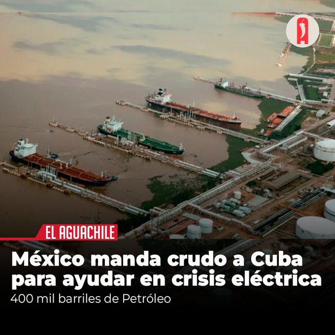 CubaPorSiempre_'s tweet photo. 🇨🇺🇲🇽Tanquero con unos 400.000 barriles de crudo que partió del puerto mexicano Pajaritos estará llegando a Cuba, como parte de la ayuda anunciada por la presidenta Claudia Sheinbaum, según anunció Forbes de México. https://t.co/FZxu4FYzzN