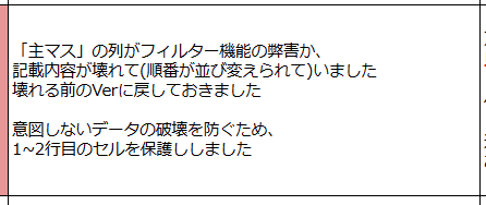 スプレッドシートのセルが(おそらく意図せず)異なる情報に置き換わっていました

お手数おかけいたしますが、誤ってセルの内容を更新した場合はコチラにリプを送るなどご連絡をお願いいたします
早めに発見できれば1つロールバックするだけで済みますのでご協力をお願いいたします
#アイマスエキスポ 