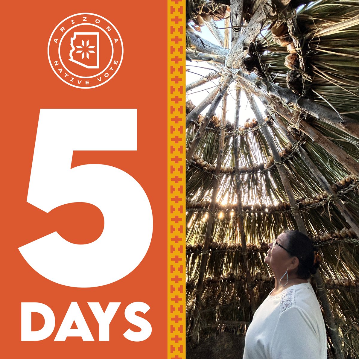 ✊ Only five days left! Voting is our sovereign right. Empower our future generations by exercising your right to vote. 
Need help? Visit arizonanativevote.org for resources. 📚
#ArizonaNativeVote #DemocracyisIndigenous