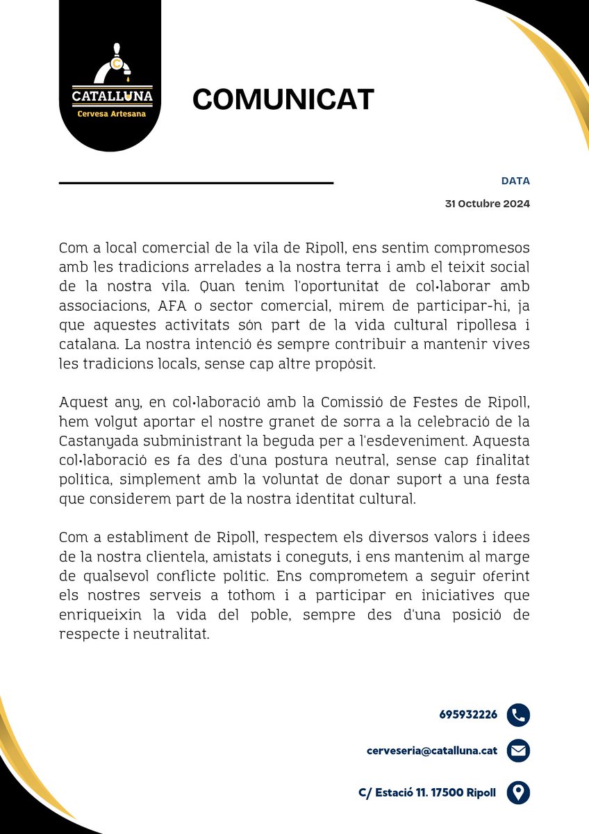 Bona Castanyada a tothom.
Gaudiu de les festes i tradicions catalanes.
I no oblideu de brindar amb Moscatell o una bona cervesa artesana 😉

#CervesaArtesana #Catalluna #cerveseriacatalluna #catallunacerveseriaceller #catallunaceller #Castanyada #CraftBeer #moscatell #CraftBeer