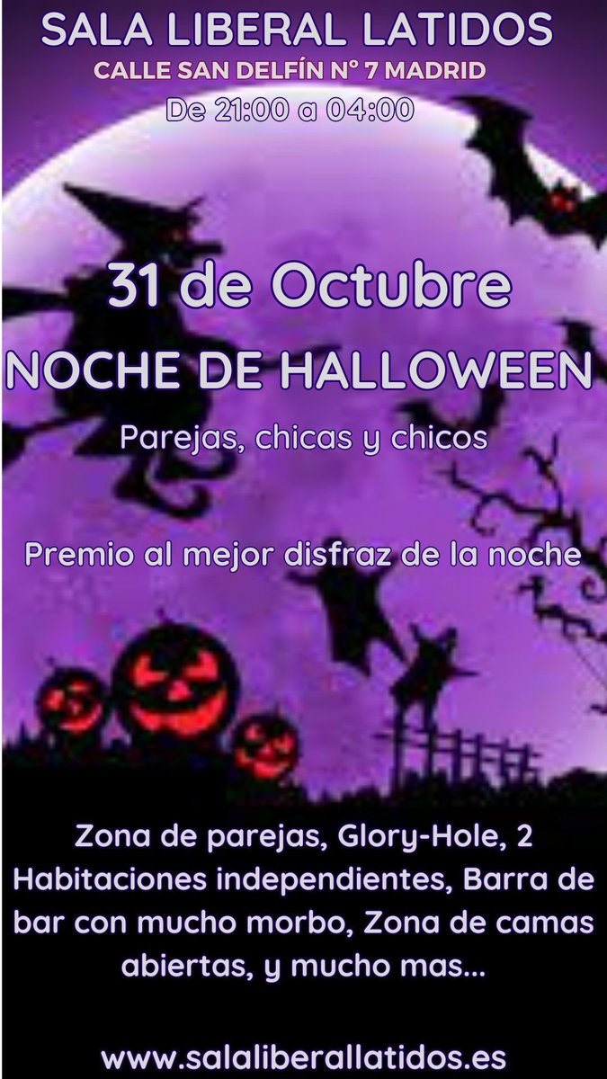 Esta noche en <a href="/latidosliberal/">latidossalaliberal@gmail.com</a> fiesta de Halloween (poco originales, la verdad). Pero si quieres morbo, conocer gente maja y pasarlo muy bien, ven y verás. Y si vienes que das miedo, mejor. Tenéis sorpresa.