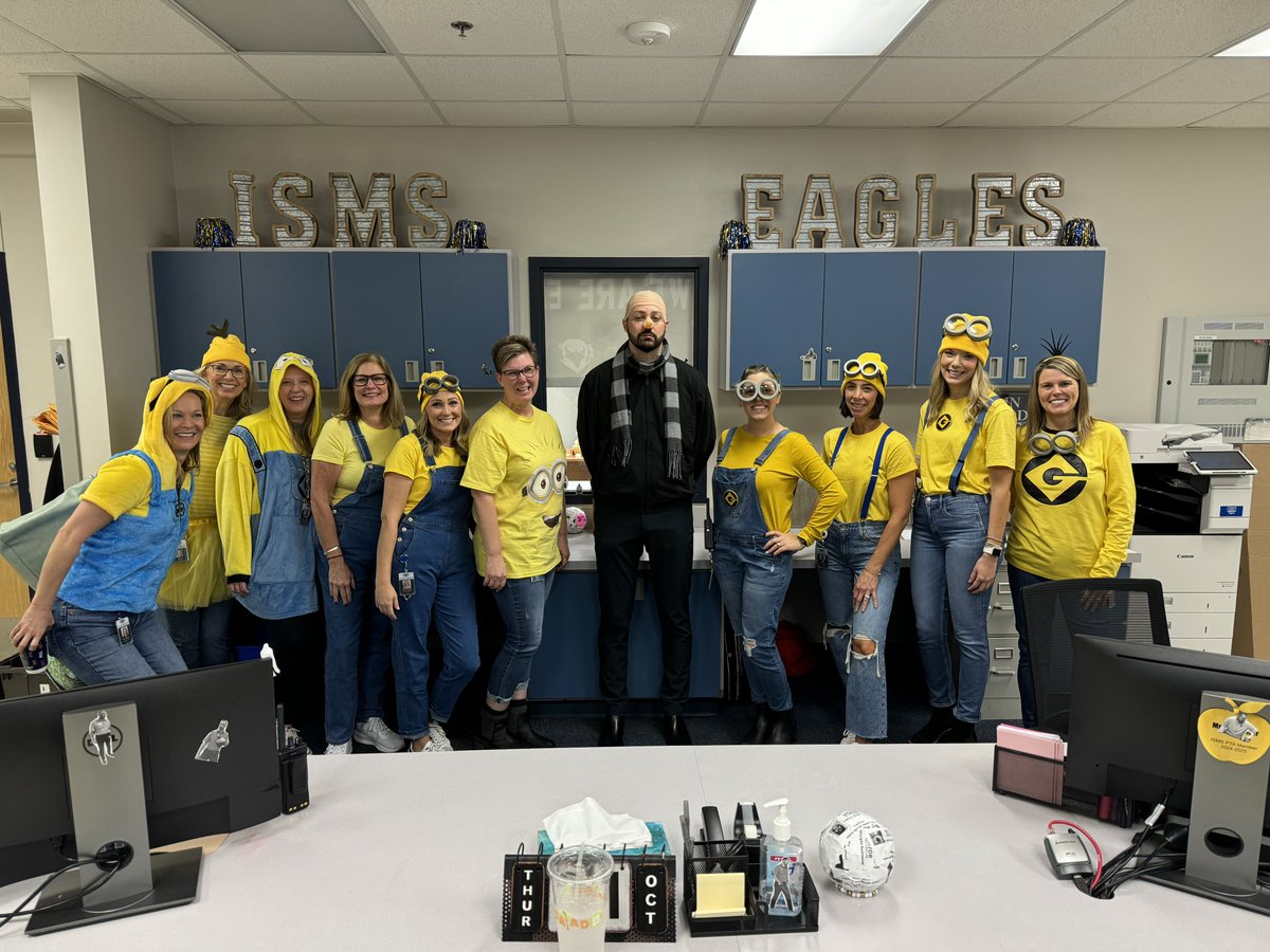 Bello! The Minions have taken over ISMS today, led by our fearless (and slightly mischievous) Gru! Wishing all you villains and heroes out there a fun and safe Halloween! Remember, no villainy in the halls! 🍌 🦅 #WeAreEagles #Banana