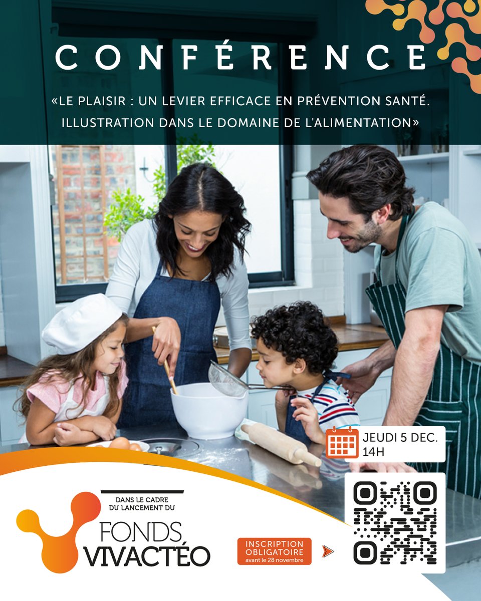 vivacteo's tweet image. Lancement du fonds Vivacteo🏃😄

📅 Jeudi 5 déc. 14h00-17h00 📌 Conférence animée par @PascaleHebel  et @pierrechandon sur le thème : « Le plaisir, levier en prévention santé. » Présentation du projet &quot;Taste&quot; avec @Aprifel_FR.

Inscription obligatoire, places limitées !
