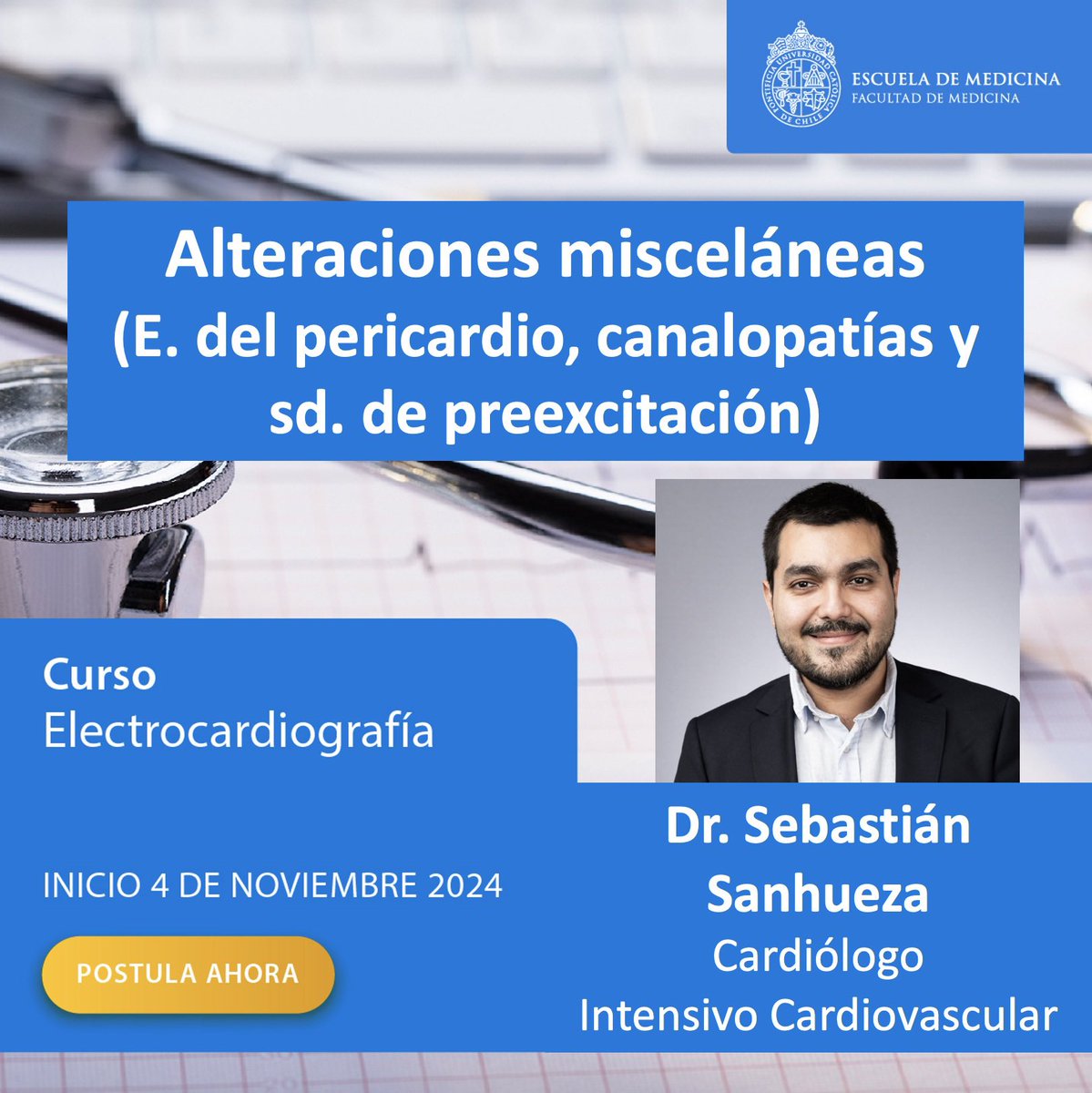 CardioUC's tweet photo. Quieres aprender a reconocer alteraciones en distintos escenarios como trastornos HE, fármacos, canalopatías o preexcitación ventricular entre otros? Ésta es tu oportunidad!!!
Inscríbete acá: https://t.co/MMVRgyamnL https://t.co/WtgZZqjwob
