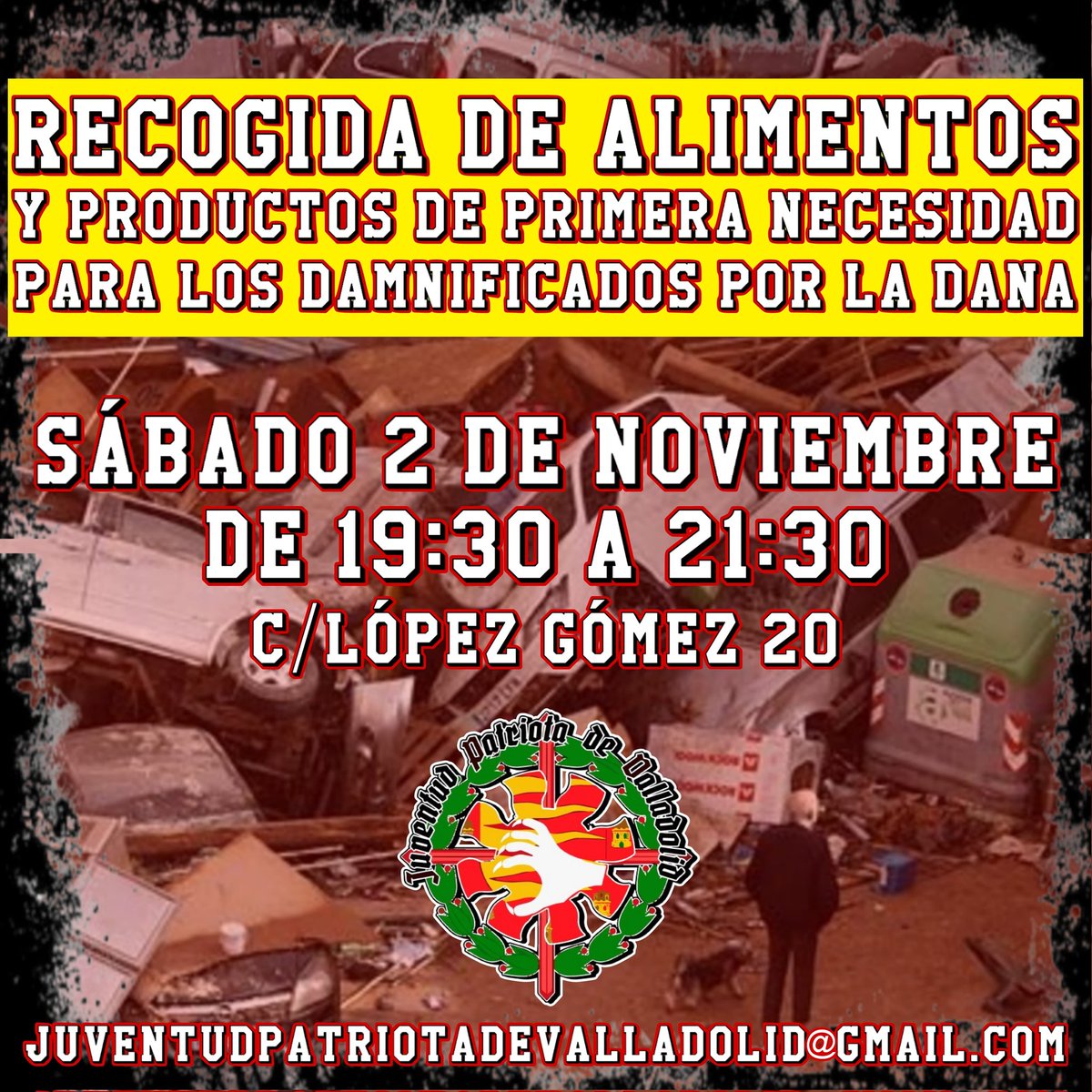 J_P_V_'s tweet photo. Este sábado os esperamos en nuestra sede donde realizaremos una recogida de alimentos y de productos de primera necesidad para los damnificados por la DANA.
Se solidario con tu gente, se solidario con España.
Más información por privado.
#dana #solidaridad #losespañolesprimero https://t.co/NqVAa0XVJG