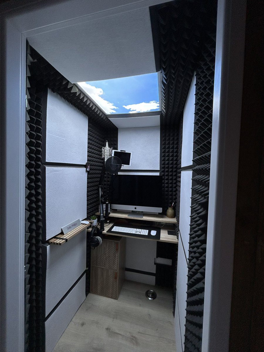 So excited about my new #VO #studio &amp; love my sky light. OK, it isn’t a real sky light, but as I have no window it feels like daylight! I’ve upgraded my #internet to an insanely fast speed &amp; I’m connected via #ethernet! I also have #SourceConnect #voiceover #voiceactor