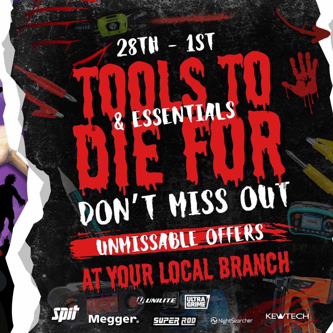 phaseelectrical's tweet photo. Happy Halloween from everyone at Phase!🎃👻

Remember, you have until our branches shut tomorrow to take advantage of our scarily good deals

💡 Downfrights from £49.99
⚒️ Tools to die for, including the SPIT Pulsa at £535

All prices ex vat. Offers end tomorrow at branch close https://t.co/NKDXcDpygX