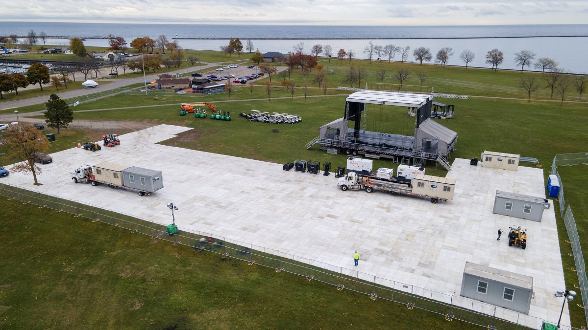 Stage going up at Veterans Park in Milwaukee.