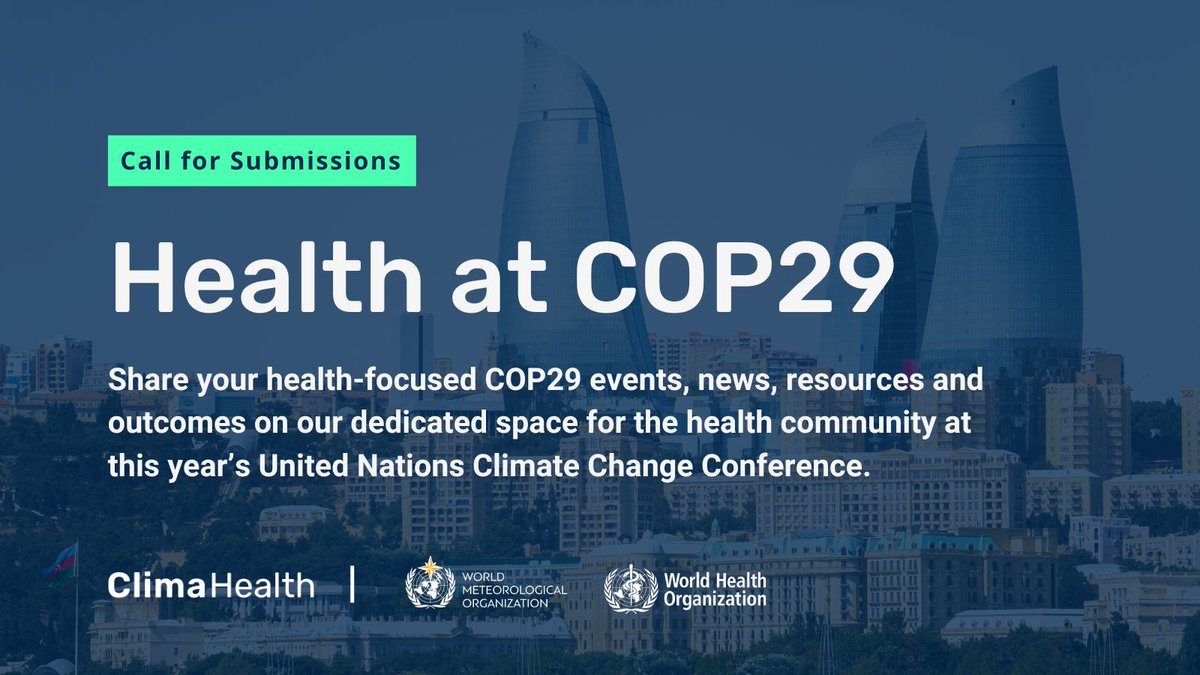 ClimaHealth.info (@climahealth) on Twitter photo Planning a health-focused event at #COP29Azerbaijan?
We're creating a central hub for the health community at <a href="/COP29_AZ/">COP29 Azerbaijan</a> - including livestream links for those following along remotely.
Submit your events, resources, and news for inclusion:
climahealth.info/cop29/ Planning a health-focused event at #COP29Azerbaijan?
We're creating a central hub for the health community at <a href="/COP29_AZ/">COP29 Azerbaijan</a> - including livestream links for those following along remotely.
Submit your events, resources, and news for inclusion:
climahealth.info/cop29/
