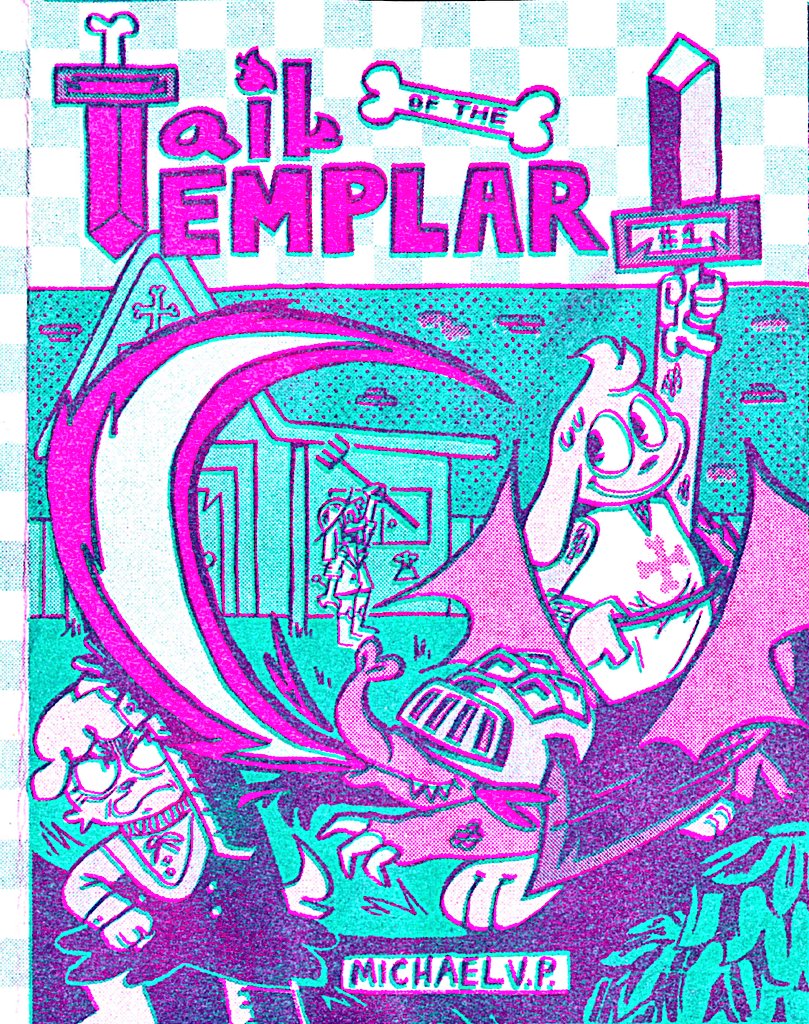 peperdoodel's tweet photo. HAPPY HALLOWEEN ALL‼️ 🎃👻🎃👻🎃👻🎃👻 I've made an 8 page risograph zine rebooting my old comic, puppyknight! It's not quite ready to post yet, but here's the cover! https://t.co/DuqLXBWbVS