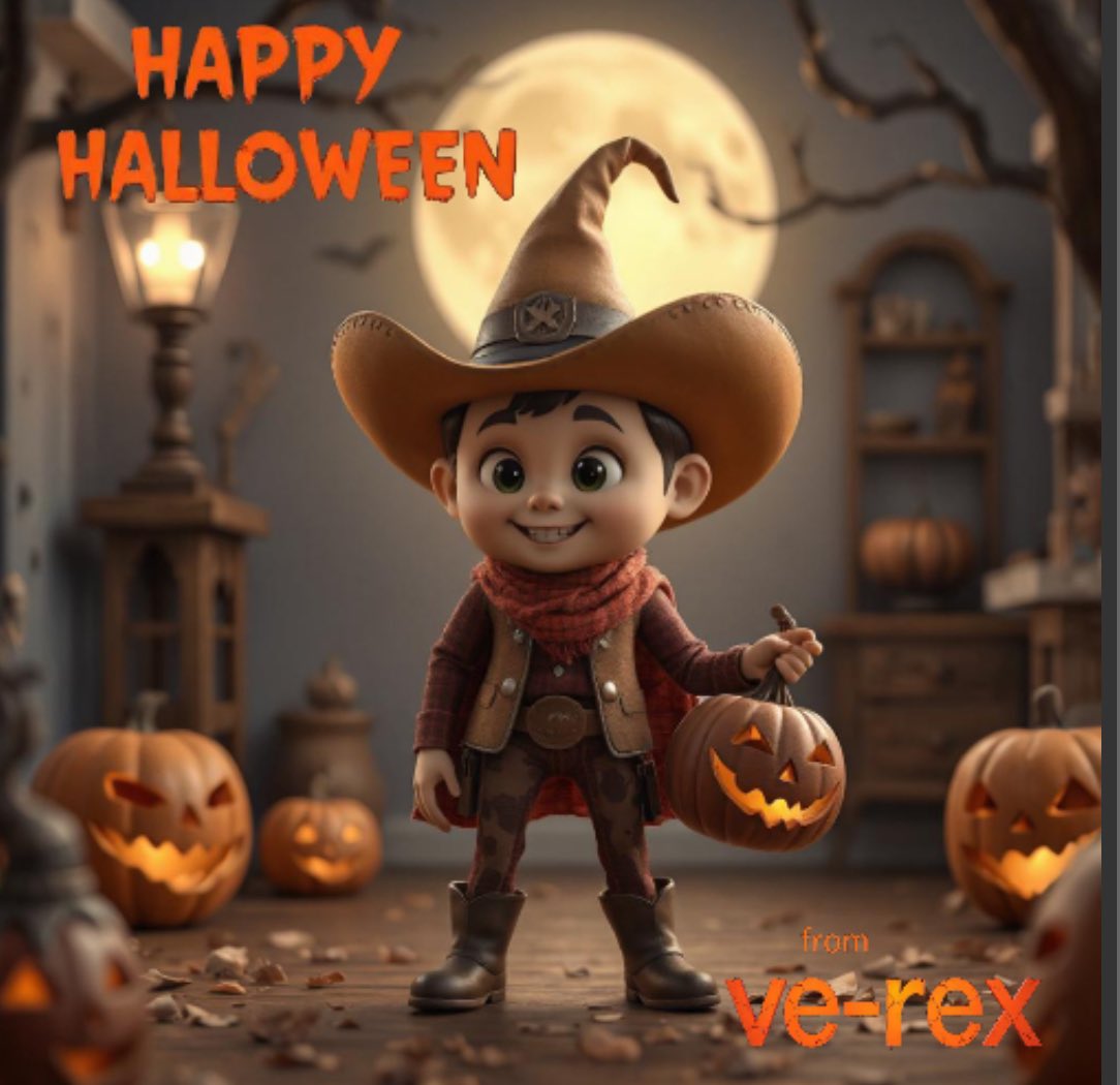 VeRexNFT's tweet photo. Happy Halloween 🎃 @VeCowboys , let’s saddle up and ride em cowboy 🤠 
#VeChainHasNFTs https://t.co/ZDz0bil5mq