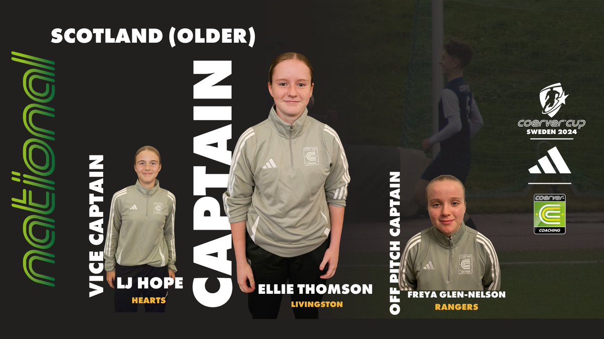 scotlandcoerver's tweet photo. 🏆🇸🇪 Just For Girls National Squads Captains 🇸🇪🏆

With the squads announced last night, we now introduce each team's Captain, Vice Captain, and off-Field Captain.

We will share more information on the roles next week.

#ThatCoerverFeeling🌍⚽ https://t.co/S6KwqFqgxD