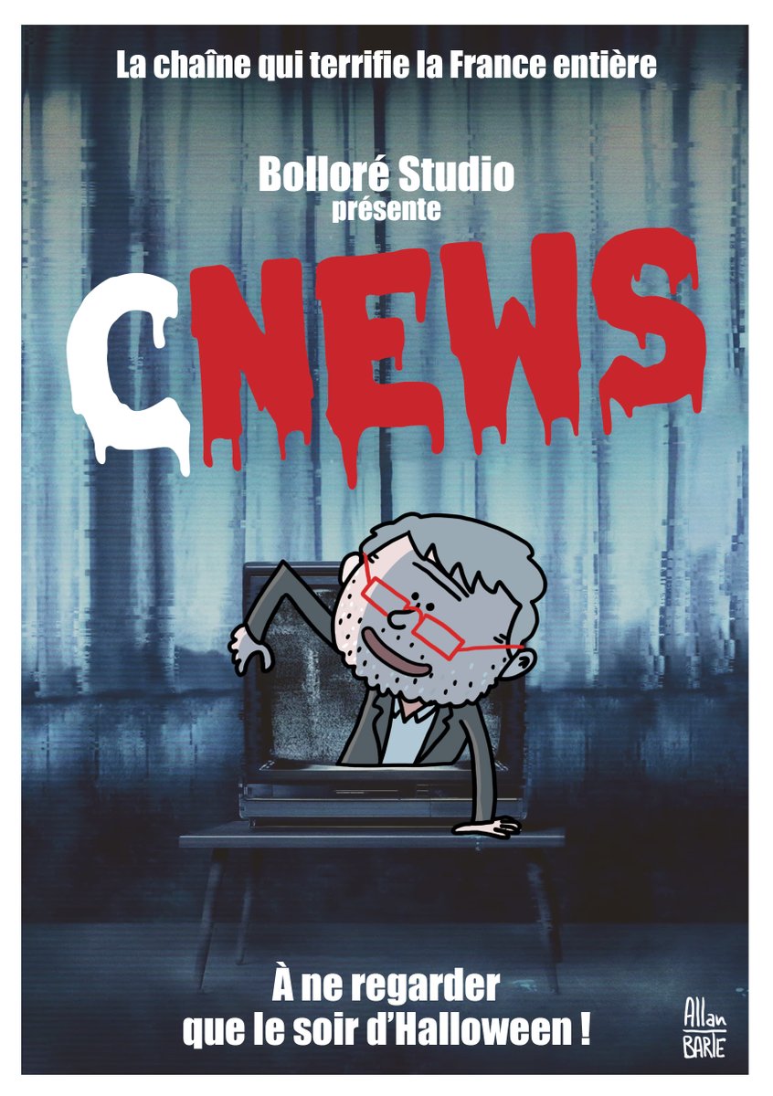 L'illustration du mois est bien entendu sous le signe d'Halloween ! Brrrr ! Ça fait froid dans le dos !
#CNews #PascalPraud

(Le reste des contreparties, visible en com, reprend le dessin de  Michel Blanc que vous aviez bien aimé)
Zou, c'est par ici : 🎃 ko-fi.com/allanbarte