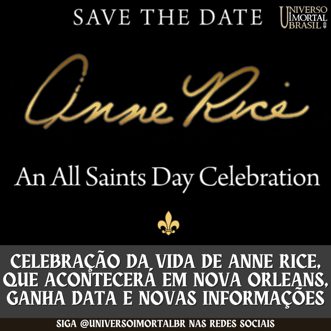 O #AnneRiceCelebration acontecerá em na tarde de sábado, 1º de novembro de 2025, em Nova Orleans.

E aí, você vai se preparar para participar dessa celebração a vida de nossa Mãe dos Vampiros?

Fonte: annerice.com
#AnneRice  #InterviewWithTheVampire