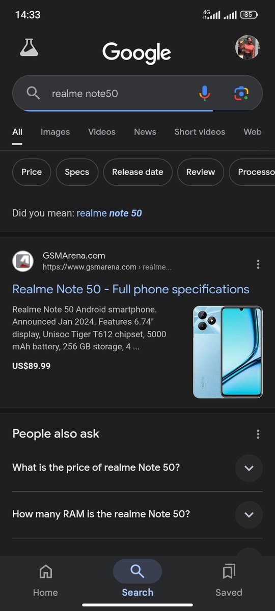 ikeoluwaFajuyi's tweet image. Google's front page of realme note 50.
If you've not gotten yours yet, let me know why ๐ค๐๐ #realmenote50