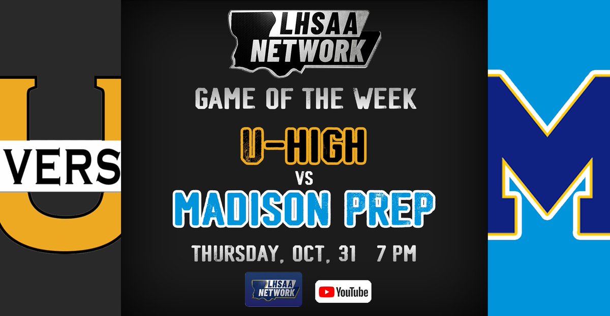 LHSAA Network (@lhsaanetworktv) on Twitter photo IT'S GAMEDAY❗
The GOTW showcases <a href="/UHScubathletics/">UHS Athletics</a> and <a href="/MPArecruiting/">Madison Prep Recruiting</a> as they settle the District 6-3A title tonight at Memorial Stadium. 🏈
Kickoff is at 7 pm between the Cubs 🐯and Chargers ⚡.
Watch the contest on the LHSAA Network app on your TV connected devices IT'S GAMEDAY❗
The GOTW showcases <a href="/UHScubathletics/">UHS Athletics</a> and <a href="/MPArecruiting/">Madison Prep Recruiting</a> as they settle the District 6-3A title tonight at Memorial Stadium. 🏈
Kickoff is at 7 pm between the Cubs 🐯and Chargers ⚡.
Watch the contest on the LHSAA Network app on your TV connected devices