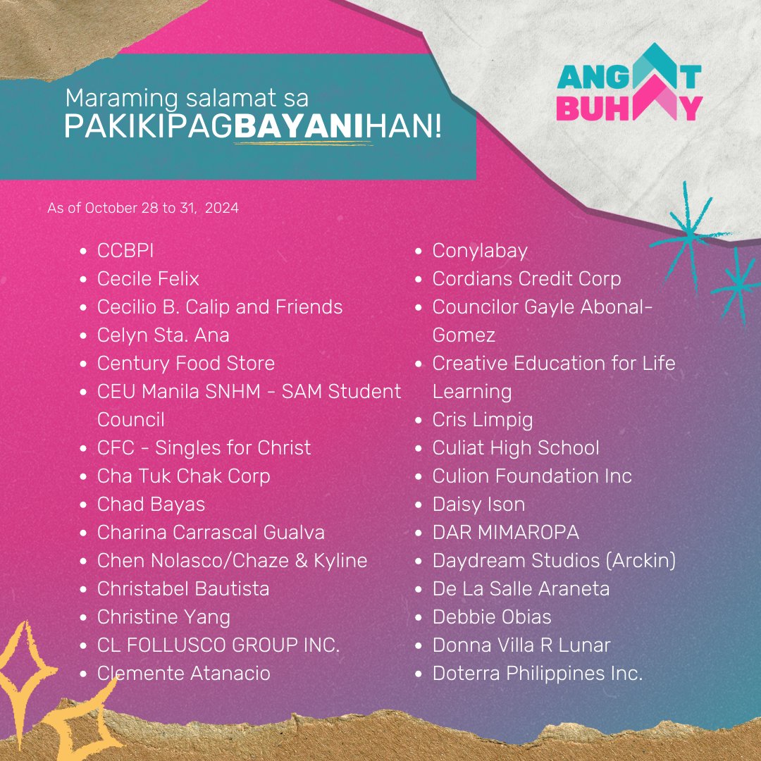 MARAMING SALAMAT SA PAKIKIPAGBAYANIHAN! 🌸  

With immense gratitude, we acknowledge the overwhelming support of our donors and partners, who have collectively provided in-kind donations valued at ₱47,433,748.83 for those affected by #KristinePH.