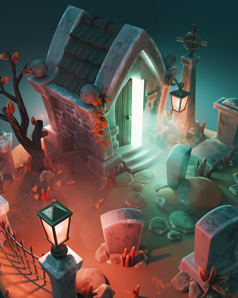 polygonrunway's tweet photo. I thought it would be nice to squeeze in one more for spooktober. Mausoleums, tombstones, eerie graveyards, malformed trees. Ghosts, skeletons and undead. Happy Halloween!

Download the Blender scene file on Patreon:
https://t.co/KiDwrXOKyr

#Blender3d #b3d #Halloween https://t.co/sndj6DqjWr