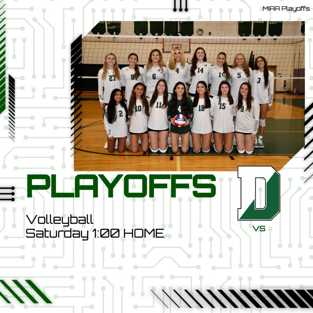 Let's fill the Gym on Saturday at 1:00 to support the Volleyball team in the opening round of the MIAA Playoffs.