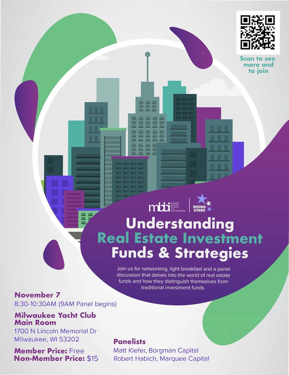 Sign up for next week's MBBI Wisconsin Rising Stars event - Understanding Real Estate Investment Funds &amp; Strategies! tinyurl.com/ycy99e48

#WisconsinRisingStars #RealEstateInvestment #InvestmentStrategies #FinancialEducation #NetworkingOpportunity
