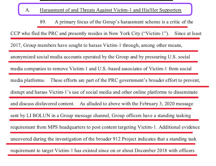 S7gril's tweet image. Besides the fake protests organized by #UFWD, 40 police officers from the CCP's Ministry of Public Security (#MPS) were indicted in April 2017 for carrying out transnational repression schemes against Miles Guo - "Victim-1". 
This Case 23-mj-00334-SJB is referenced in the report
