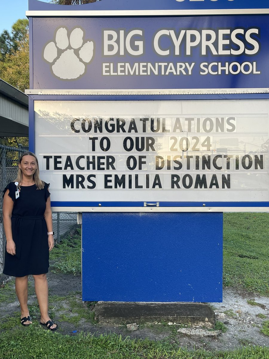 BCEBobcat's tweet photo. Congratulations to our amazing bobcat, Mrs. Roman for being selected as our Teacher of Distinction! We couldn’t be more proud! @Champs4Learning @collierschools @Emilia46973788 https://t.co/yDsfQhQBcX
