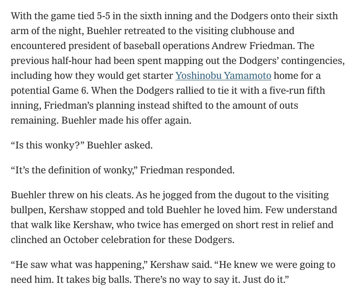I would run through far more than a wall for these two guys. This story about Kershaw and Buehler last night hits me and gives me the feels more than just about anything I’ve seen or read in the last 24 hours… I freaking love these guys. 

Go Dodgers.